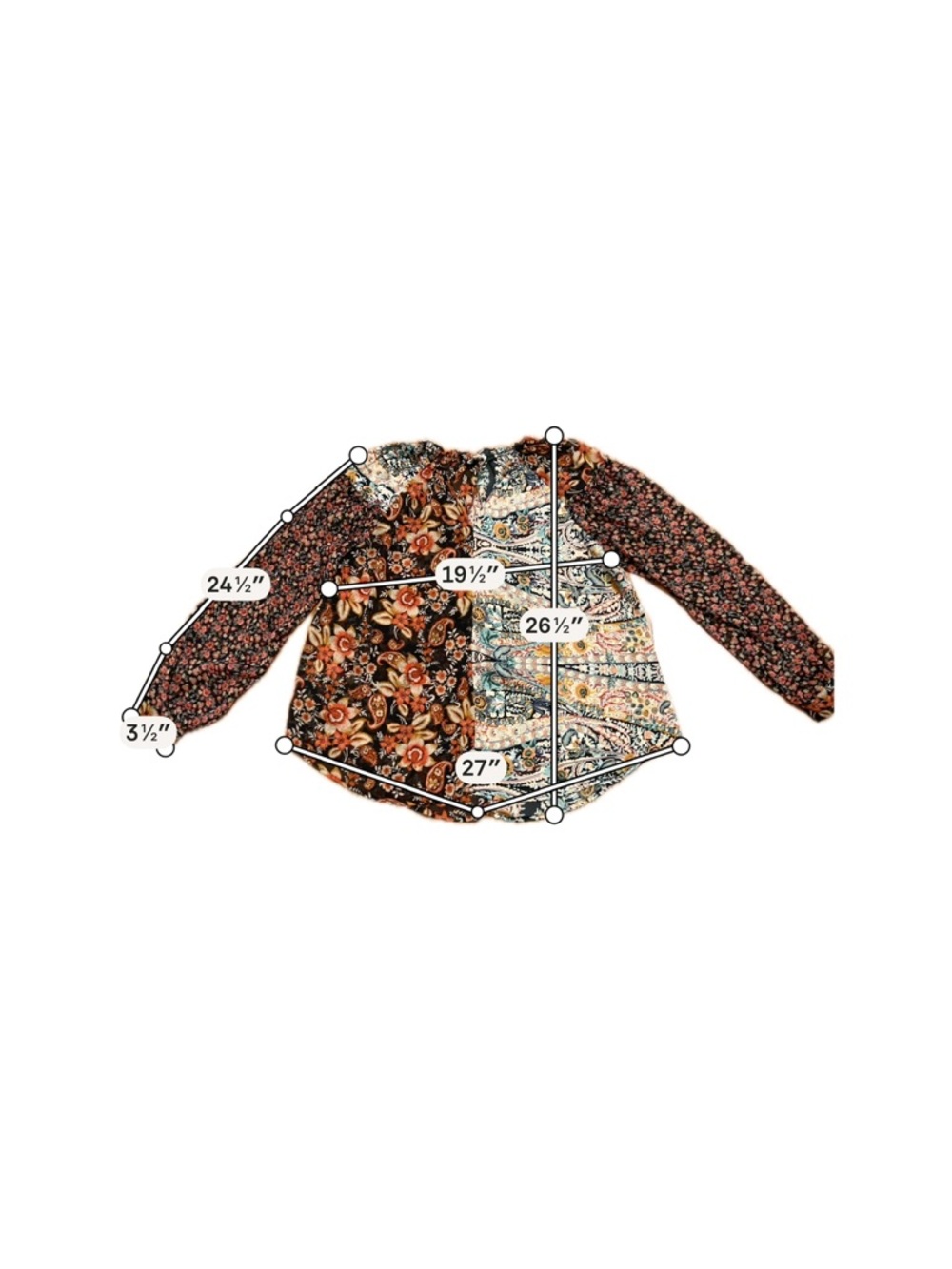 Paisley Boho Blouse Multicolor Stretch Top Size L Soft Knit - Picture 3 of 8